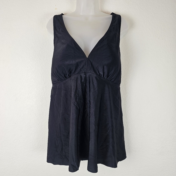 NWT Aqua Eve Black V-Neck Strappy Back Tankini Top Size 20W Swim Paddle Surf - Picture 3 of 8